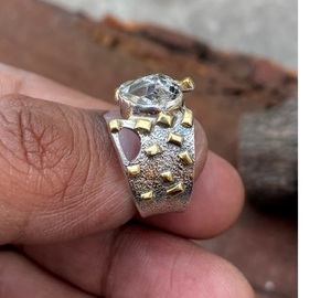 Bague en pierres précieuses avec diamants Herkimer bruts Bague en cristal naturel non taillé en argent sterling 925 Bague de fiançailles faite à la main Cadeau unique - Product Image 2