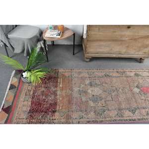 Alfombra turca Vintage de 2,7x10,2 pies, lana rosa Beige, área grande, patrón de retazos rectangulares, diseño abstracto de pasillo, látex para habitaciones - Product Image 2