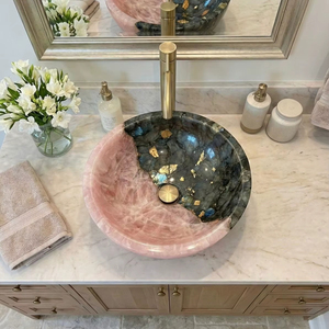 Lavabo Redondo de Piedra de Ágata de Lujo Moderno Hecho a Mano, Ecológico, Color Personalizado, Decoración para Baño de Retiro - Product Image 1