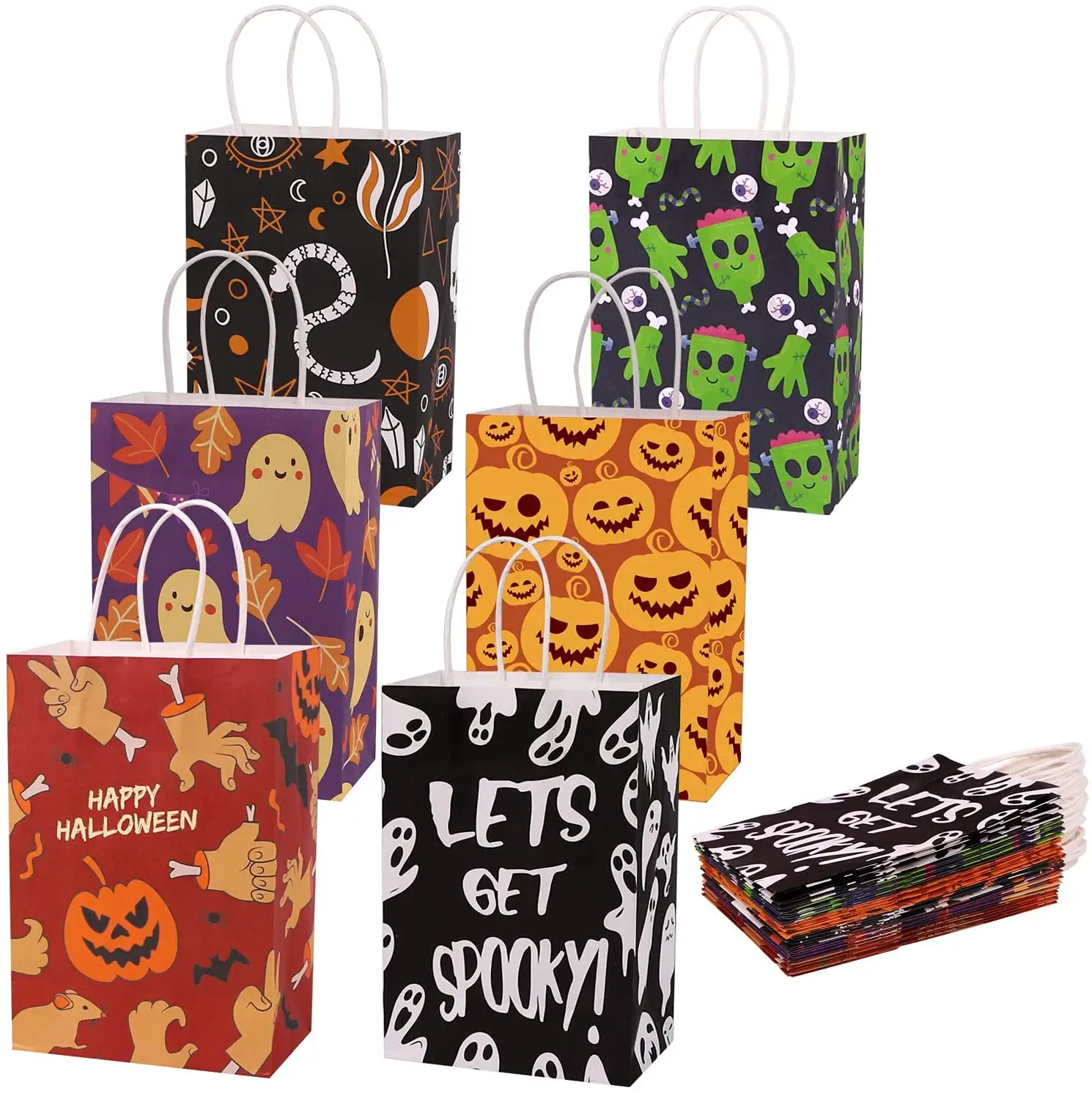 Benutzer definierte Halloween bunte süße Süßigkeiten Party Kraft papier Geschenkt üten Twisted Cord für Kinder