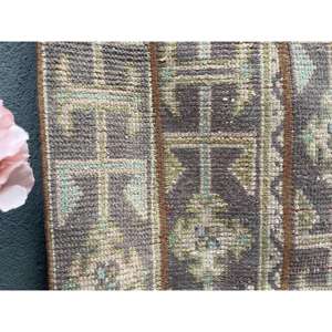 Turkish 1.6x4.6 ft Rug, Vintage Rug, <b>Brown</b> Ikat Rug <b>Wool</b> - Product Image 4