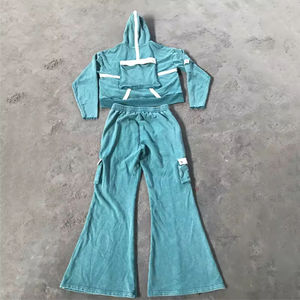 2025 survêtements unisexes personnalisés survêtements d'hiver pour hommes avec sweats à capuche et pantalons évasés ensembles de vêtements unis du fabricant - Product Image 6