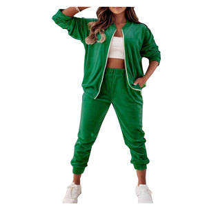 Conjunto de chándal y sudadera con capucha para mujer, traje de deporte de terciopelo con cremallera, chándal de terciopelo, conjunto de dos piezas, ropa de mujer - Product Image 2