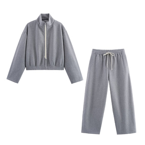 Conjunto de Ropa Casual Estampada para Mujer, Chaqueta con Cuello Alto y Pantalones Tipo Cubo con Cordones para Primavera, Verano e Invierno - Product Image 1