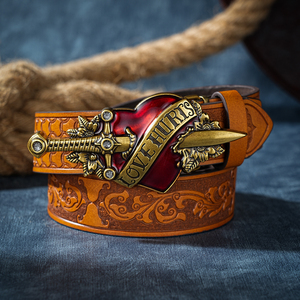 Cinturón de Cuero Genuino con Hebilla de Aleación, Diseño de Flor de Diamante, Estilo Ejecutivo - Product Image 4