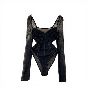 Combinaison moulante sexy sans manches pour femme, avec lacets, noire unie, idéale pour les soirées et clubs - Product Image 1