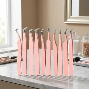 MORGANS INDUSTRIES – Ensemble de pinces à cils de précision en acier inoxydable, prise en main fine et parfaite, durables, couleur rose, pointe lisse, 10 pièces - Product Image 1