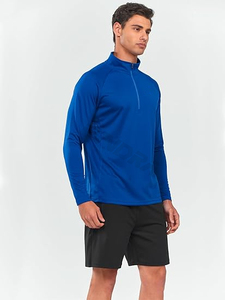 Camiseta de compresión de gimnasio para hombre con cremallera de 1/4 cuartos personalizada, ajustada a prueba de viento, ropa deportiva para entrenamiento al aire libre, manga larga, Primavera - Product Image 4