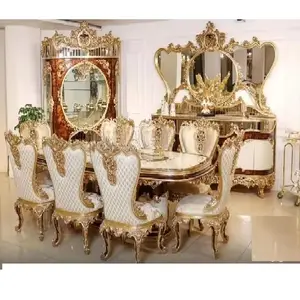 Regal Dine avec table et chaises en bois de style luxueux ensemble de salle à manger en bois sculpté à la main meubles de salle à manger de style européen de luxe