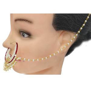 <b>Indian</b> Mores Red White Stone Studded Four Layer Bridal Nath Traditional <b>Indian</b> Nose <b>Ring</b> Wedding Jewelry for Women - Product Image 3