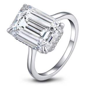 Elegante anillo de bodas de oro blanco original con Esmeralda y diamantes de corte redondo Diseño atemporal para compromiso y fiesta - Product Image 3