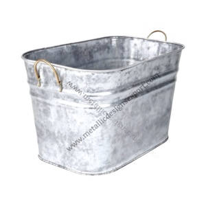 Oval Galvanized Metal Tub with <b>Gold</b> Handles Vintage Farmhouse-Style Storage <b>Bin</b> or Planter for Indoor/Outdoor Decor - Product Image 3
