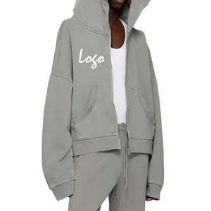 Jersey de punto de peso pesado de algodón 100% de ajuste Regular con capucha hombro caído lavado ácido Vintage otoño bordado con cuentas al por mayor - Product Image 5