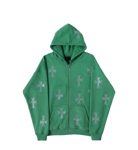 Nouveau sweat à capuche zippé de créateur avec strass et logo personnalisé vierge de haute qualité 100% coton France Terry sweat à capuche zippé pour hommes - Product Image 4