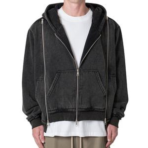 Sweat-shirts à capuche surdimensionnés de haute qualité, 460 g/m², 100 % coton, trois panneaux à fermeture éclair, lavés à l'acide, sweats-shirts vierges personnalisés pour hommes, streetwear - Product Image 1