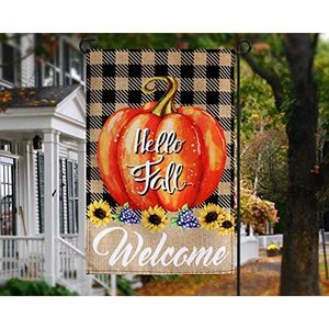 Lot de 10 drapeaux de jardin Hello Fall, motif à carreaux Buffalo d'automne avec citrouilles - Petits drapeaux de bienvenue verticaux pour jardin, 12x18, double face - Product Image 5