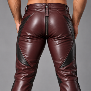 <b>Men</b> Leather Pants Premium <b>Trousers</b> Slim Fit Casual Motorcycle Biker Streetwear Windproof Breathable Lightweight <b>Drawstring</b> - Product Image 4
