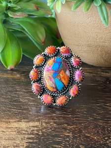 Southwest Handmade Multi-Stone and <b>Sterling</b> <b>Silver</b> <b>Adjustable</b> Cluster <b>Ring</b> - Product Image 2