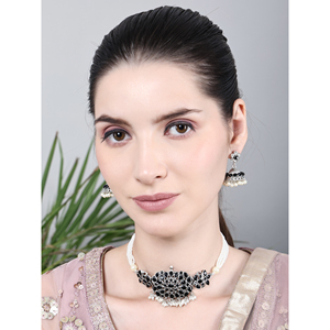 <b>Black</b> Oxidised Pearl <b>Choker</b> for Wedding Occasions - Product Image 3