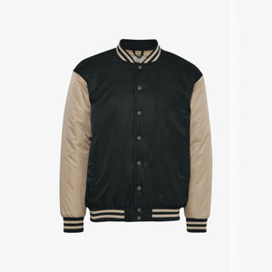 Chaqueta Varsity Premium OEM Personalizada para Hombre, Negra con Mangas en Contraste, Estilo Universitario de Béisbol, Tallas Grandes Disponibles - Product Image 1