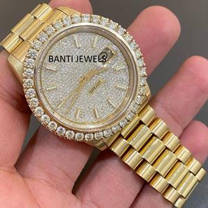 Reloj de Lujo con Moissanita Dorada, Esfera con Incrustaciones, Joyería Hip Hop, Reloj de Pulsera de Acero Inoxidable con Diamantes - Product Image 3