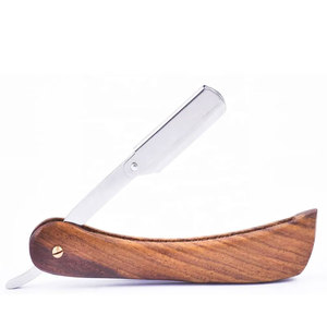 Maquinilla de afeitar recta de acero inoxidable de una hoja con mango de madera, pelo de seguridad desechable, cara, cuerpo, Bikini, Material plástico - Product Image 4