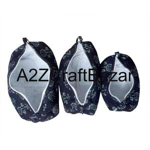 Ensemble de trousses de maquillage en tissu 100% coton pur, motif à pompons, fermeture éclair, poignée souple, réutilisable, grandes/petites tailles, vente en gros - Product Image 4