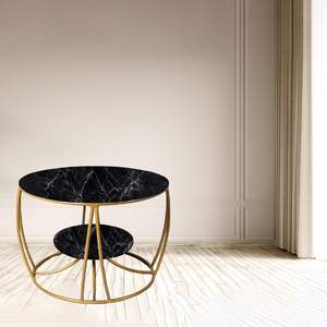 Votre espace de vie avec cette table basse ronde en bois et en métal qui allie le style industriel moderne au naturel chaleureux - Product Image 3