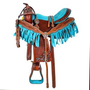 High Demand Designer Barrel Racing <b>Leather</b> Western Saddle Turquoise <b>Tooled</b> and Lightweight Exclusively From India - Product Image 1