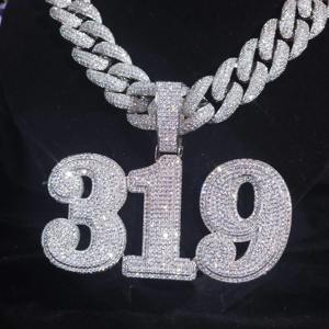 New Arrival VVS Moissanite Diamond <b>Gold</b> Plated 925 Silver Iced Out Hip Hop Big <b>Number</b> Pendant Necklace For Rappers Fashion - Product Image 1