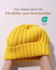 Bonnet en tricot 100% coton sans azo écologique-Chapeau d'hiver en tissu commun à motif à carreaux confortable pour adultes unisexes - Product Image 3