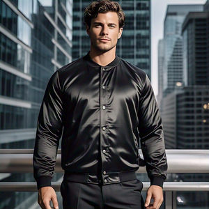 Veste en satin de soie pour hommes Personnaliser Varsity Silk Satin Bomber Jackets Hommes à la mode Noir Satin Bomber Jacket Hommes - Product Image 5