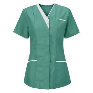 Nurse Uniform Scrubs Tops <b>Womens</b> Short Sleeve Pocket <b>Overalls</b> Uniforms Medical Nursing Working Workwear Workers Tunic Scrubs Top - Product Image 5