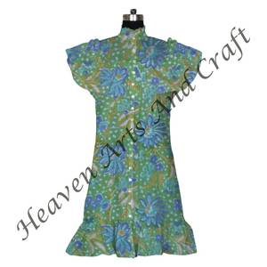 Tunique courte sans manches en coton avec imprimé indien bloc floral décontracté de luxe romantique tissu respirant - Product Image 1