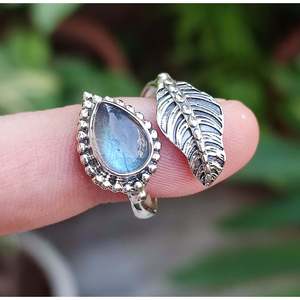 Labradorite Statement Pearshape <b>Ring</b> Natural <b>Silver</b> Inlay Perfect Gift for Any Occasion - Product Image 6