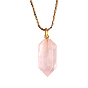 Colgante de Plata de Ley 925, piedra preciosa de cuarzo rosa, ajuste de bisel chapado en oro rodio, collar hecho a mano para mujer, joyería fina a granel - Product Image 1