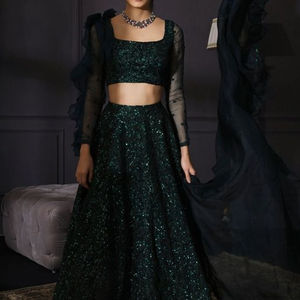 2023 nueva blusa brillante con estilo indio y pakistaní con vestido Lehenga de encaje con lentejuelas para fiesta o boda - Product Image 1