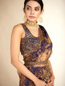 Sarla en organza pour filles, produit de styliste avec couture et broderie, sari en palu, très belle et tendance, Blouse de tissage de travail - Product Image 4