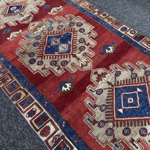 Tapis turc 5,4x11 pieds, tapis vintage, tapis en laine géométrique rouge et bleu - Product Image 3