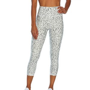 Whispy Spray <b>White</b> <b>Women's</b> High Rise polyester spandex wholesale Capri <b>Legging</b> with OEM service - Product Image 3