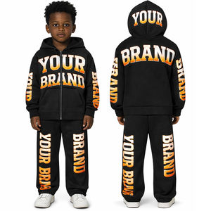 Custom Kids Streetwear Tracksuit Set Zip <b>up</b> French Terry 100% Cotton Puff Print <b>Boys</b> Hoodie and Sweatpants Tracksuits - Product Image 2