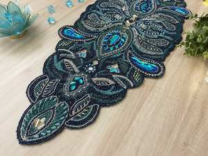 Lujo hecho a mano 13x36 pulgadas camino de mesa con cuentas azul Multicolor centro de mesa decoración para comedor - Product Image 4