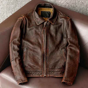 Chaqueta de Moda Entallada de Cuero Vacuno 100% Marrón Vintage de Nueva Llegada Personalizada para Hombre, Cuero Genuino Ligero para Invierno - Product Image 1