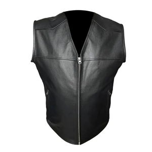 Gilet sans manches bleu marine de haute qualité pour homme, best-seller, confortable, respirant, gilet de motard en cuir et toile personnalisé pour l'hiver - Product Image 1