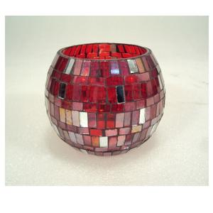 Forme de bol de bougeoir votif en verre fini mosaïque rouge pour la décoration de table de noël de fête décorative à la maison - Product Image 4