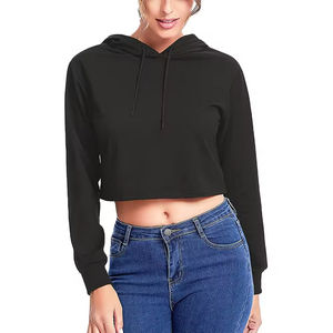 Sweat à capuche court surdimensionné de haute qualité pour femmes, étiquette personnalisée, imprimé sur le devant, polaire, sweat à capuche d'hiver écologique - Product Image 3