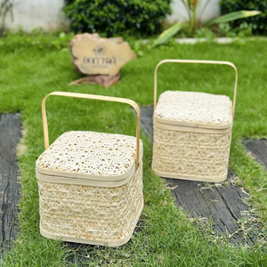 Caja de regalo de bambú tejida a mano cuadrada, caja de regalo de bambú laminado natural y embalaje de almacenamiento, caja de bambú hecha a mano al por mayor. - Product Image 2