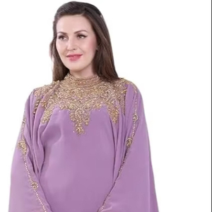 Pedido personalizado Patrón sólido Vestido de baile con cuentas Musulmán Abaya Adornos de cristal de longitud completa Característica antiestática Hasta el suelo - Product Image 1