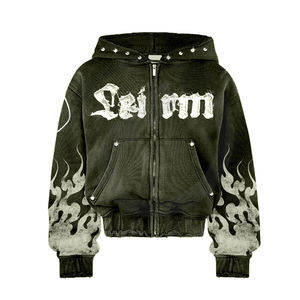 Sudadera con capucha con cremallera desteñida al sol de gran tamaño para mujer, sudadera con bolsillo de lavado con ácido Terry francés de alta calidad con tachuelas, sudaderas con capucha para mujer - Product Image 4