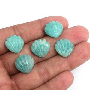 Cuentas de piedras preciosas con forma de concha tallada de amazonita Natural para fabricación de joyas 15mm grabado tallado suelto abalorios de concha de piedras preciosas a granel - Product Image 2
